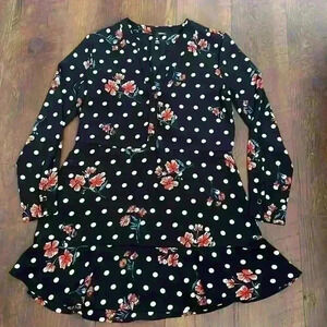 Aqua women’s long sleeve mandarin collar polka dot floral peplum mini dress